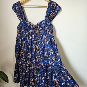 NWOT FREE PEOPLE BOHO PATTERN PLAY LINEN BLEND SHORT DRESS SZ MEDIUM